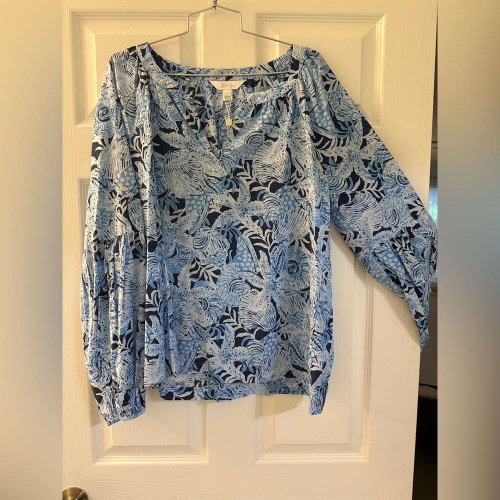 Lilly Pulitzer Blue and White Floral Blouse